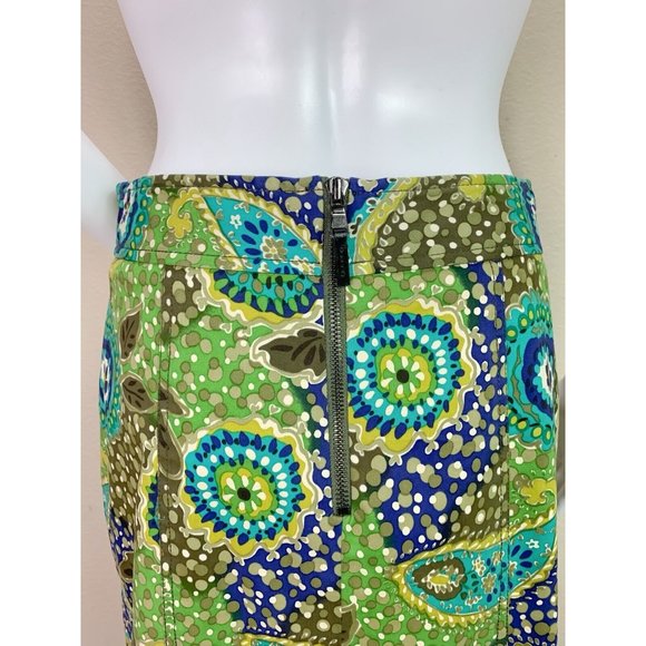 Etcetera Green Paisley Cotton Knee Length Straight Pencil Skirt Size 4 - Picture 7 of 9